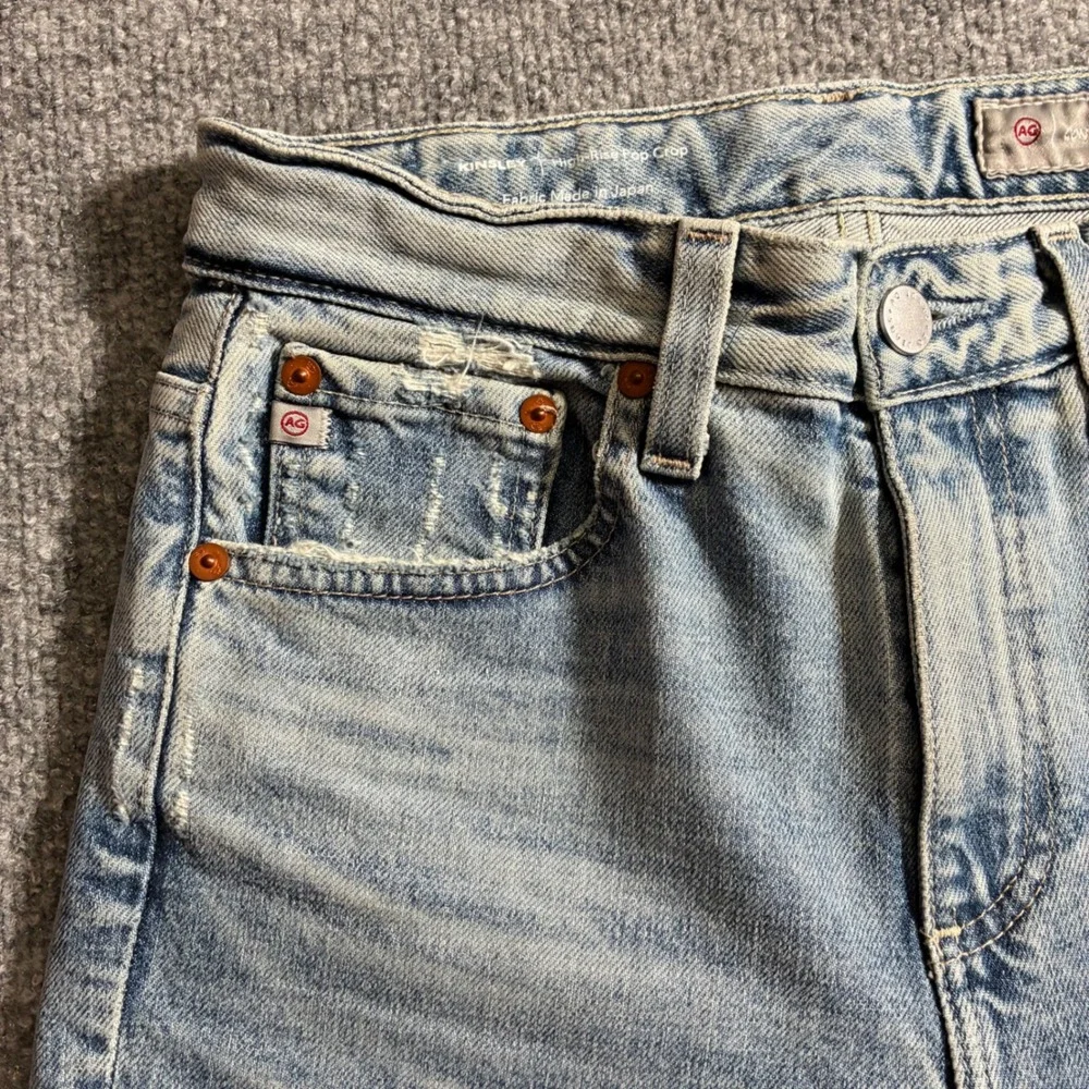 AG Kinsley High Rise Pop Crop Jeans‎ Womens 25 Light Wash Raw Hem Distressed